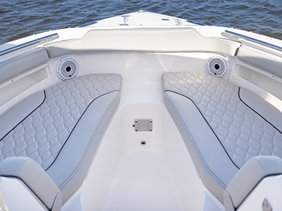 Pursuit D 266 luxury dual console boat bow area.