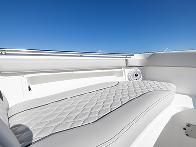 Pursuit D 266 luxury dual console boat bow area.