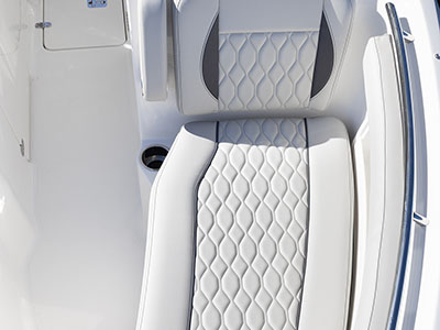 Overhead view of the Pursuit D 266 luxury dual console boat port bow seating.