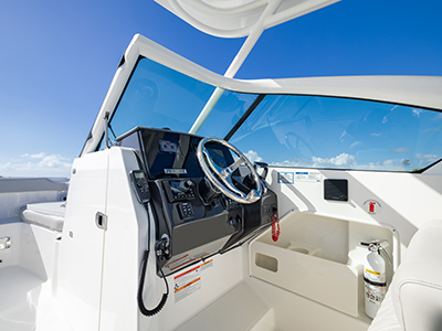 Helm of Pursuit D 266 luxury dual console boat.