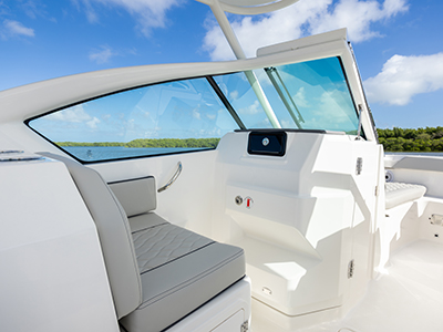 Bridge seating in Pursuit D 266 luxury dual console boat.