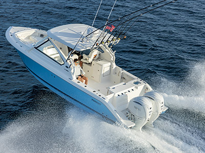 Pursuit D 286 with twin Yamaha Outboards.