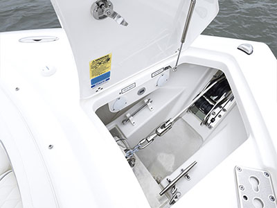 Anchor locker with anchor system on a Pursuit D 286.