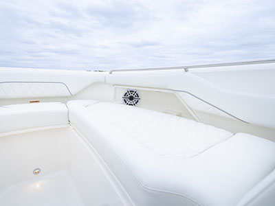 Bow seating on a Pursuit Dual Console, starboard.
