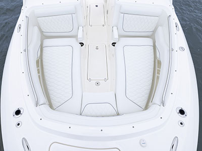 Overhead view of a bow seating area on a Pursuit D 286.