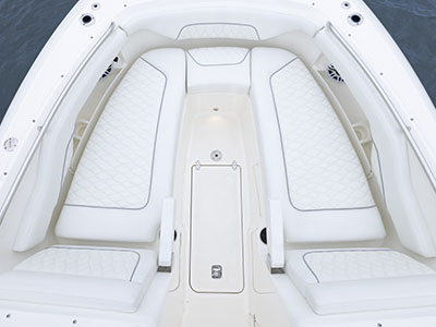 Overhead view of a bow seating area on a Pursuit D 286.