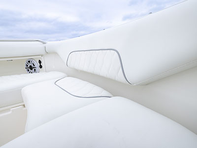 Bow seating on a Pursuit Dual Console, starboard.