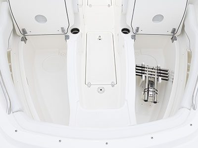 Overhead view of a storage at the bow seating area.