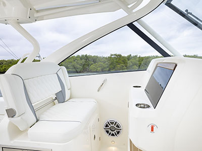 View of companion seat on the Pursuit Boats D 286 Dual Console model.
