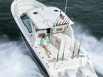 Aerial shot of Pursuit Boat D 326