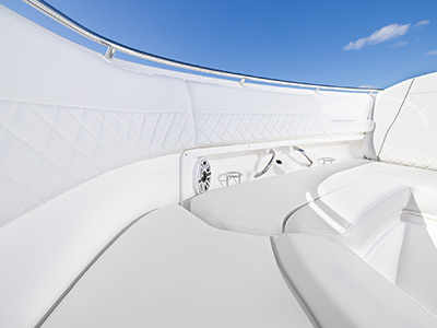 Bow seating with filler cushion on Pursuit D 326 Luxury Dual Console