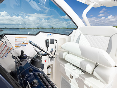 Pursuit Boats Captains chair with bolster up