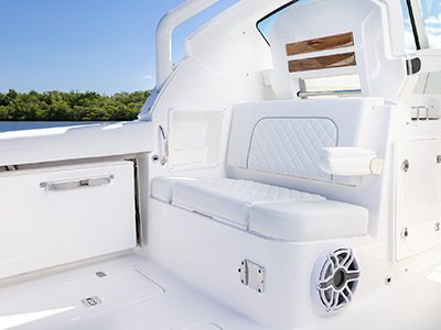 Aft facing seat on 32 ft. Pursuit Boat
