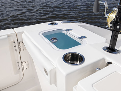 Livewell and rod holders on versatile Luxury Dual Console boat