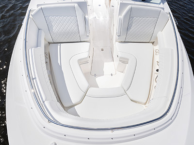View looking down at bow seating on Pursuit D 326