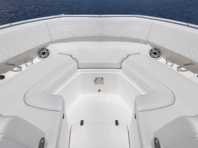 Wide view of bow seating on Pursuit Luxury Dual Console