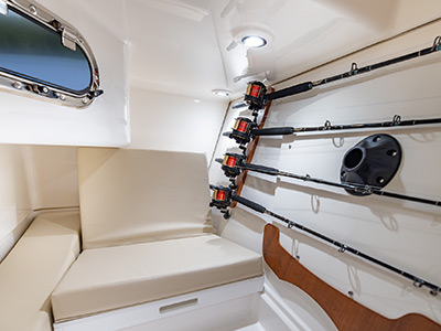 Rod storage in cabin of Pursuit Luxury Dual Console 326