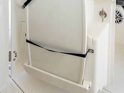 The table has dedicated storage on the DC 286 Pursuit Boat