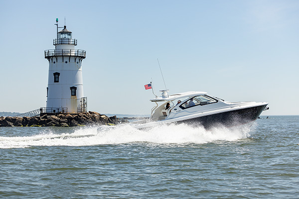 Cruising by the Saybrook Breakwater Lighthouse in Connecticut.