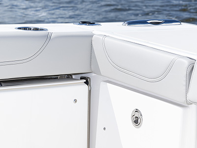 Pursuit OS 355 Offshore fishing boat with cabin.