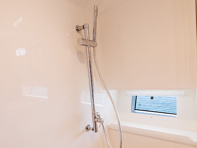 Shower stall aboard a Pursuit OS 445.
