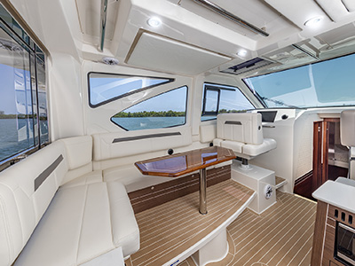 Bridge deck on Pursuit OS 445 Offshore with awning closed
