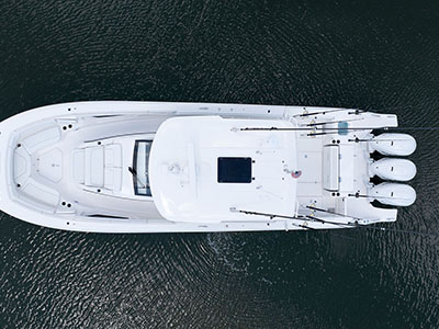 Aerial view of a Pursuit Sport Center Console Boat – S 388.