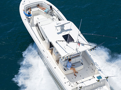 Shot of a Pursuit Boat cruising offshore.