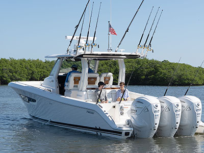 A Pursuit boat S 388 at anchor.