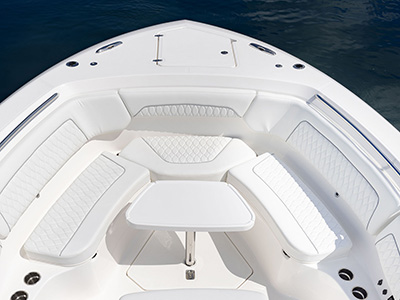 Overhead view of Pursuit S 388 Center Console bow area.