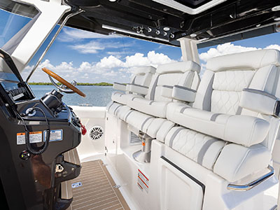 Helm seating on the S 388 Pursuit Center Console boat.