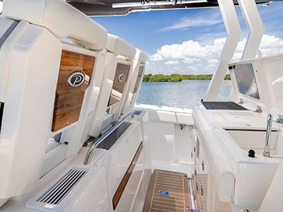 Air vents a positioned to cool passengers aboard the Pursuit S 388.