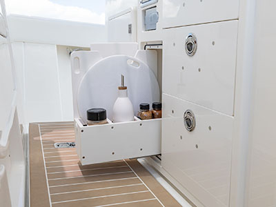 Dedicated storage has room for everything on the Pursuit S 388 Center Console.
