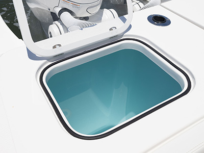 Livewell open on Pursuit’s S 388 Center Console boat.