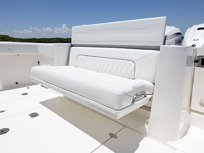 The transom seat is open on this Pursuit Center Console boat.