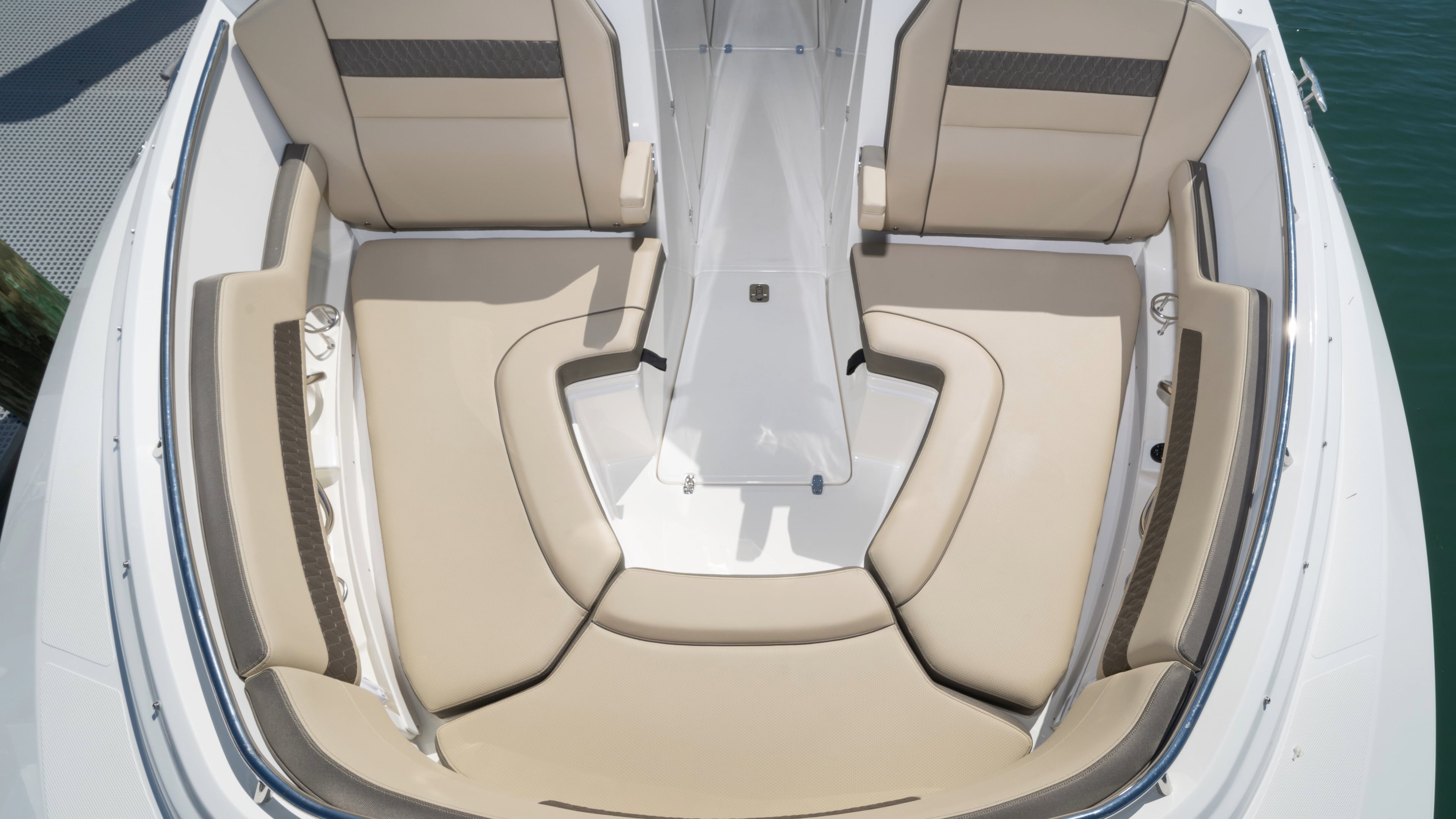 Aerial view of D 326 Denali dual console boat bow area.