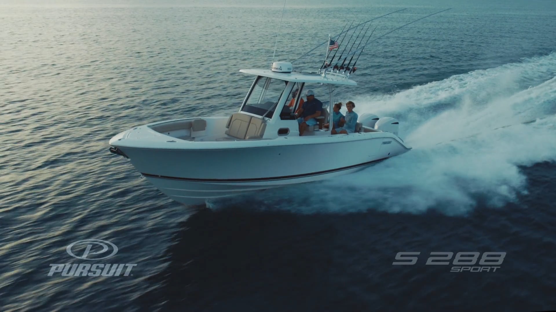 Aerial profile view of S 288 Sport boat running left.