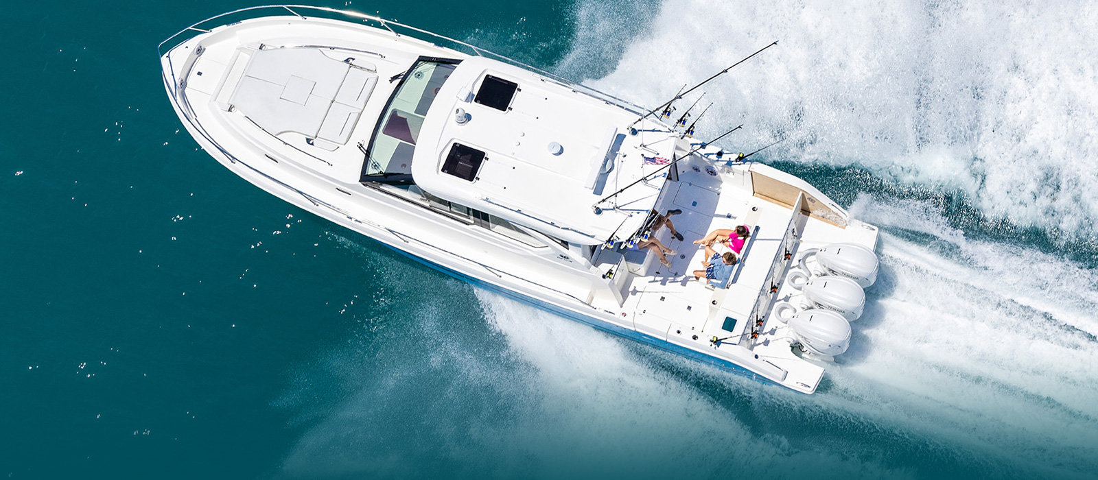 A photo view looking down at the Pursuit’s OS 445 Offshore.